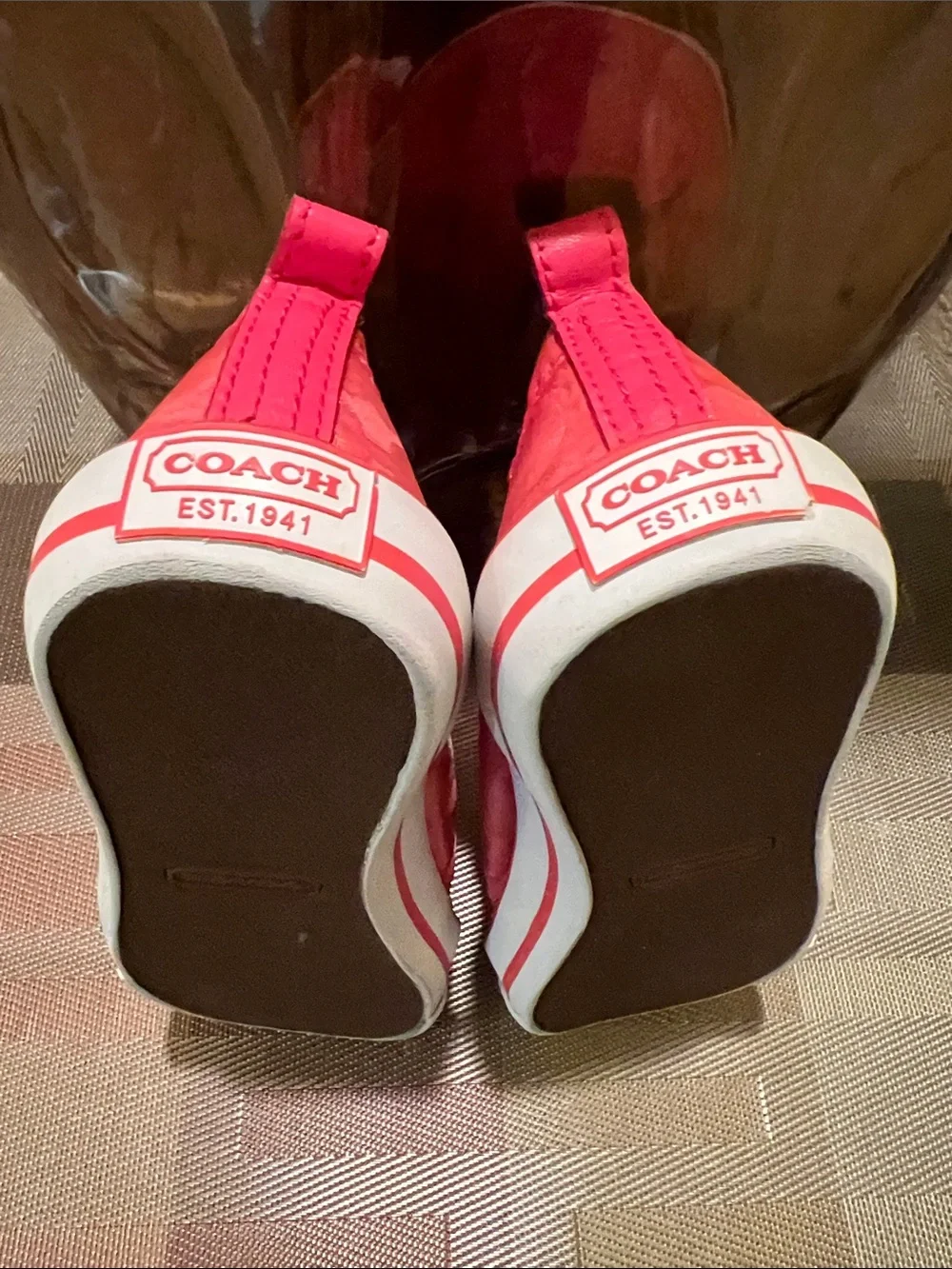 Coach Coral Pink Signature Canvas Slip-On Sneakers